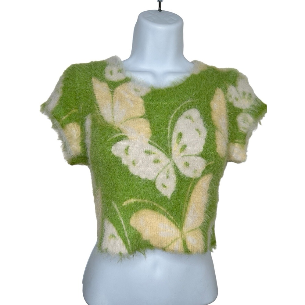 Urban Outfitters Y2K Cropped Butterfly Sweater Lime Green Yellow S Small M